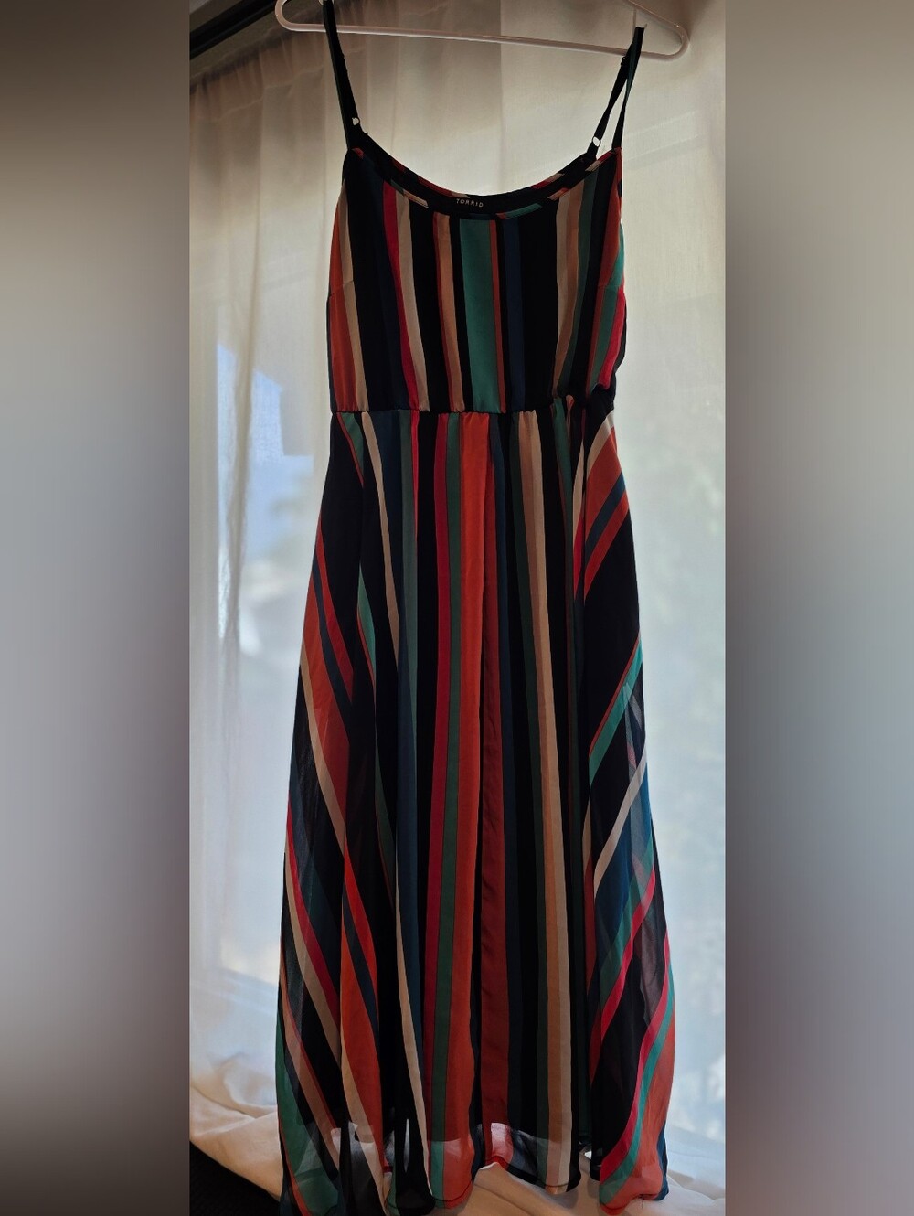Torrid Black Maxi Skirt with Teal, Coral, Ivory & Navy Stripes